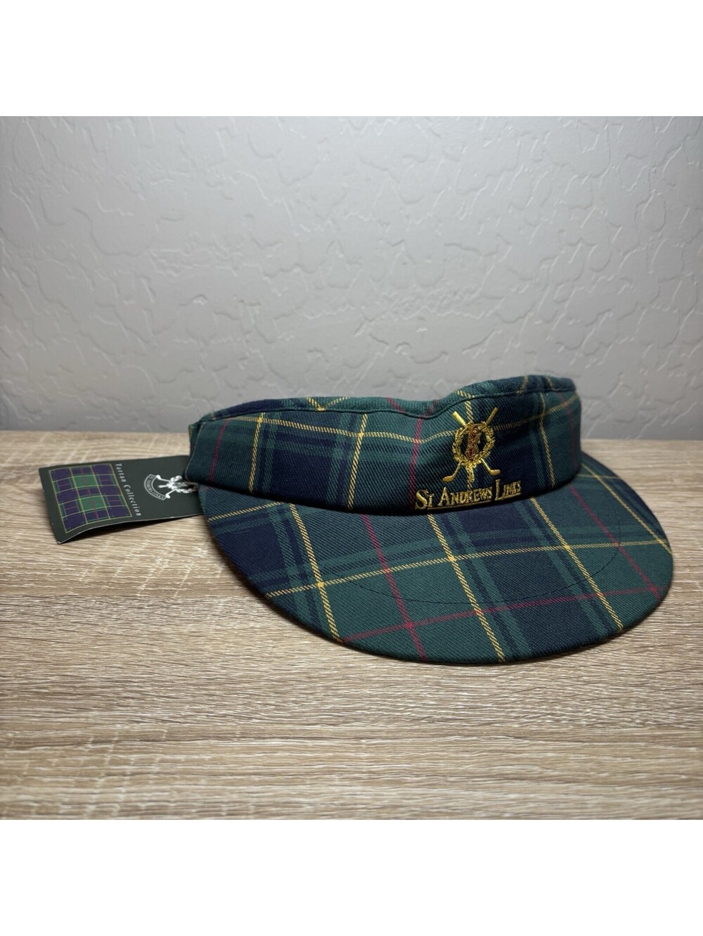 NWT St Andrews Links Old Course Tartan Plaid Golf Visor Green Navy Embroidered
